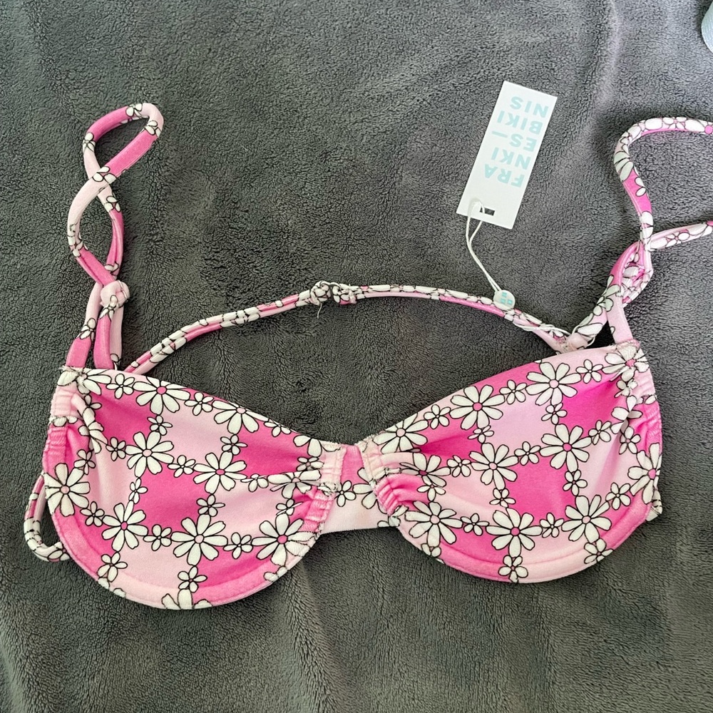 Frankie's Bikinis Pink Floral Bikini Top